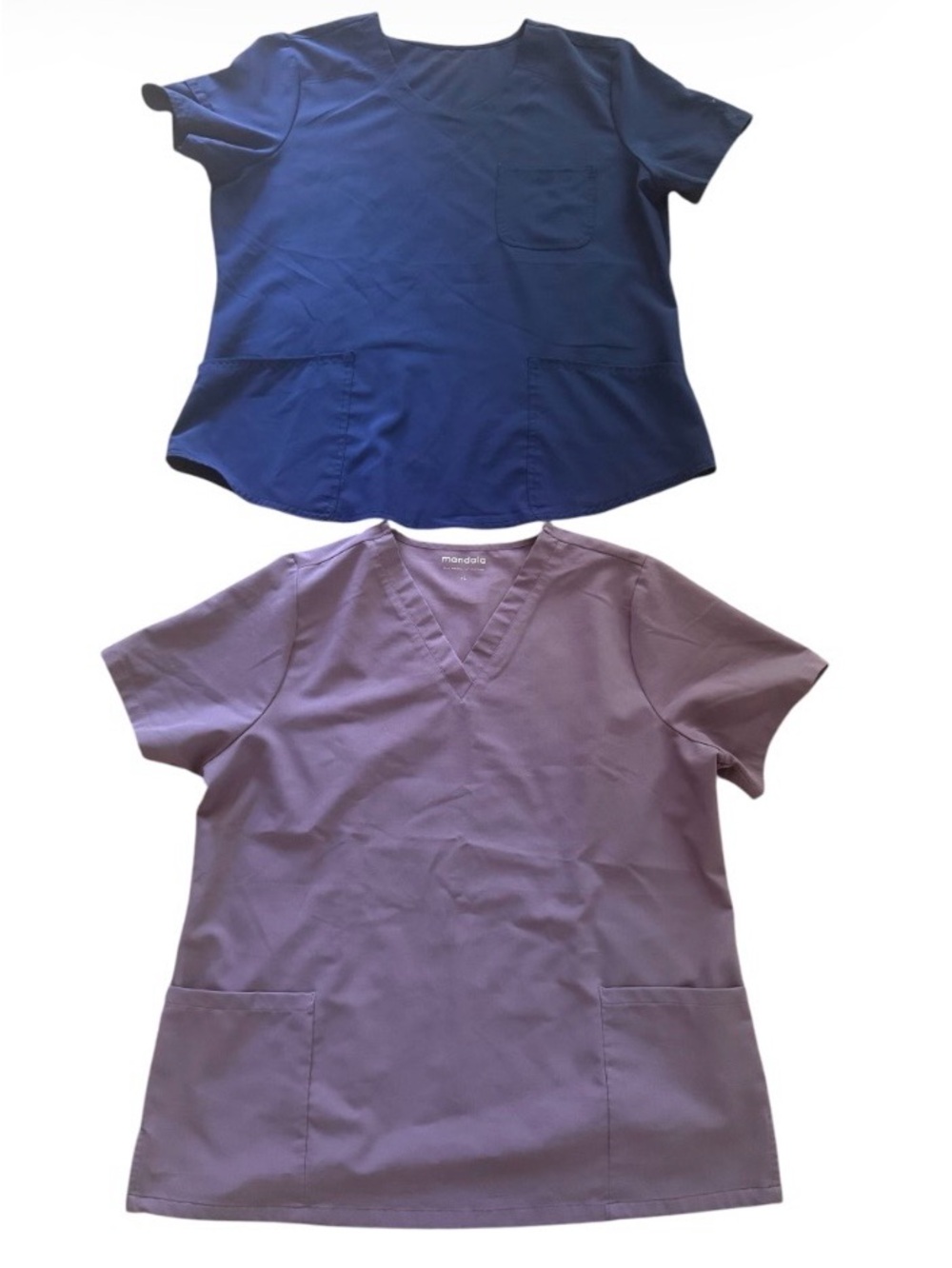 Women’s Scrub Top Bundle 2-Pack Size XL. Navy Blue & Purple Medical Workwear.